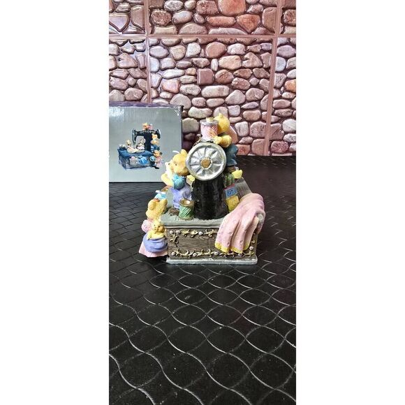 Bears Sewing Machine Music Box Sankyo Animated Turntable Resin - Picture 2 of 7